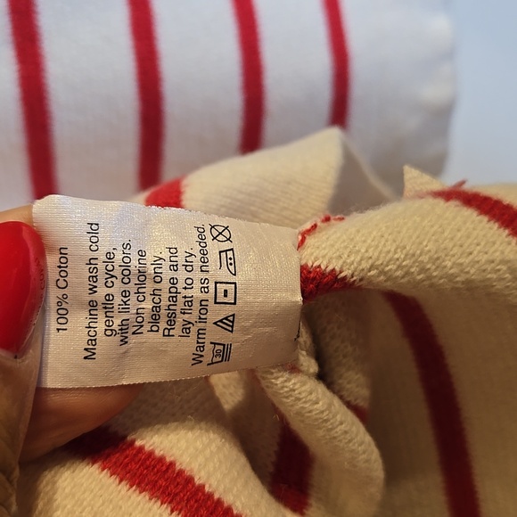 J. Crew Cotton Knit Nautical Red and White Striped Zipper Sides Pullover Sweater - Picture 12 of 12